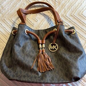 Large Michael Kors Brown Hobo Shoulder Bag with Tassels